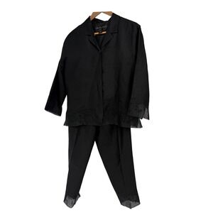 Vintage Silkland Black 100% Silk 2 Piece Pant Suit Set Embroidered Cocktail